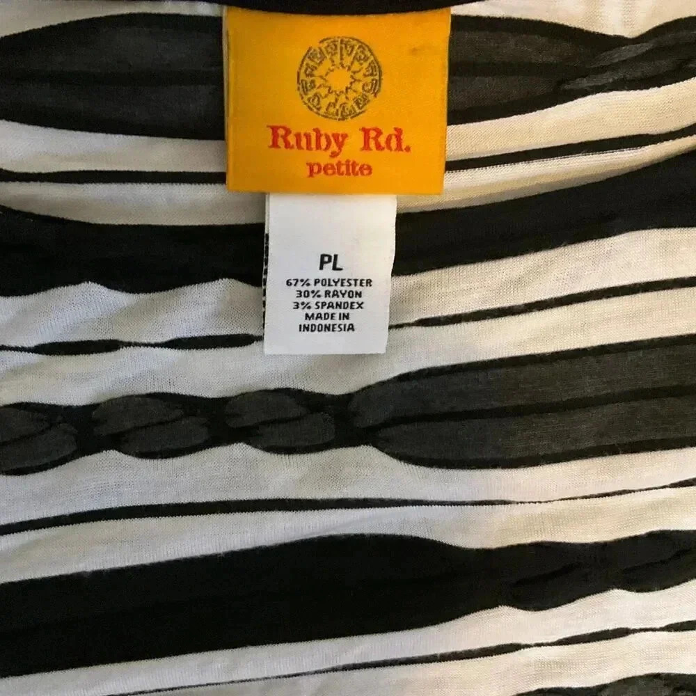 Ruby Rd Womens White Grey Black Striped Round Neck 34 Sleeve Blouse Petite Large - Picture 2 of 5